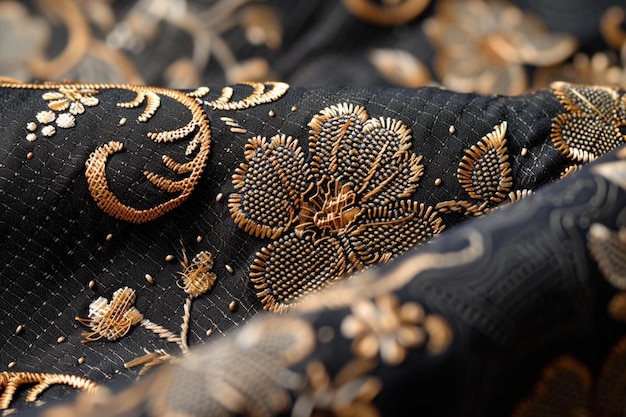 a close up of a black and gold fabric