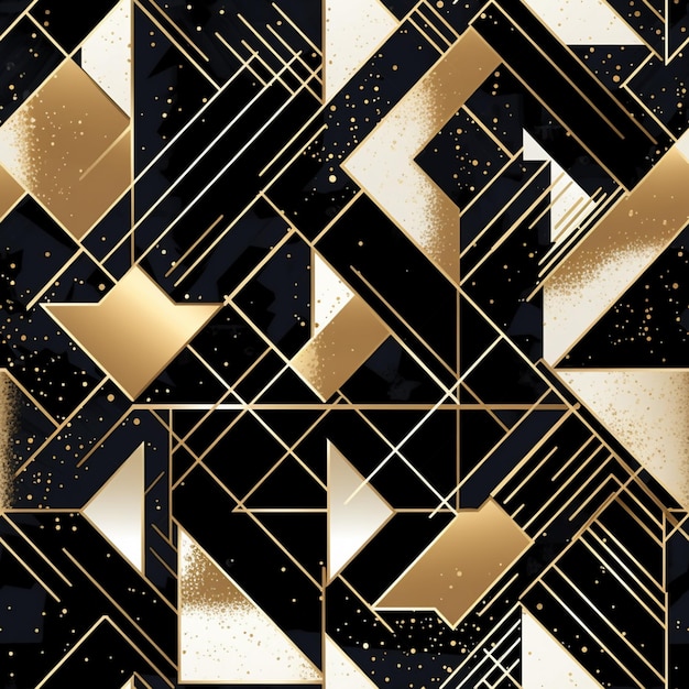 a close up of a black and gold geometric pattern with gold dots generative ai