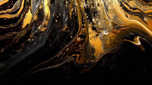 a close up of a black and gold marble background with a black background generative ai