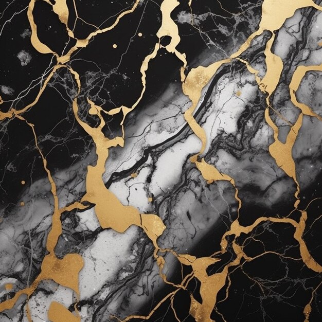 a close up of a black and gold marble wallpaper generative ai