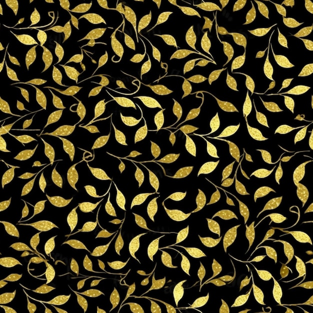 Крупный план черно-золотых обоев с листьями, генерирующими ай