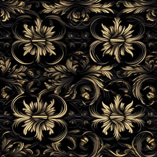 a close up of a black and gold wallpaper with a pattern generative ai