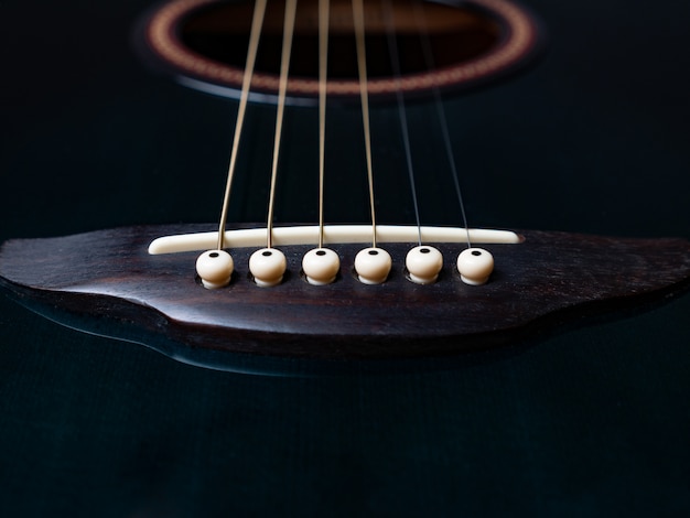 Close up of a black guitar saddle