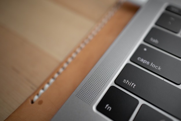 Close up of black keyboard button of a laptop.