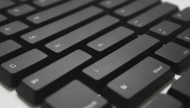 Close up of black keyboard on white backgroundlight effect