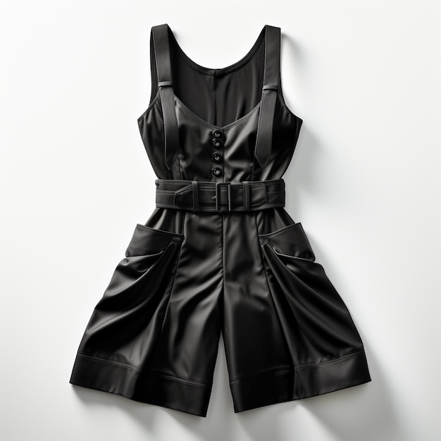 A close up of a black leather dress with a belt generative ai