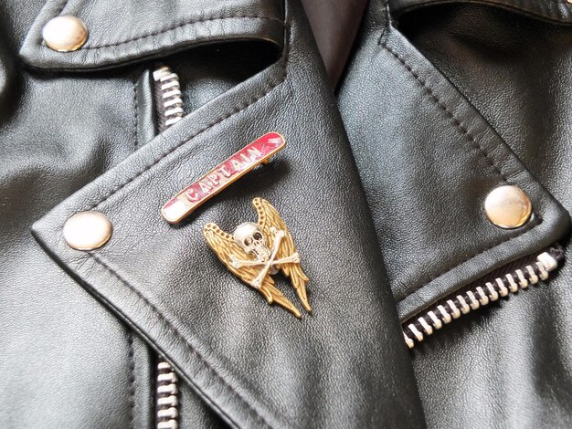 Photo close-up of black leather jacket