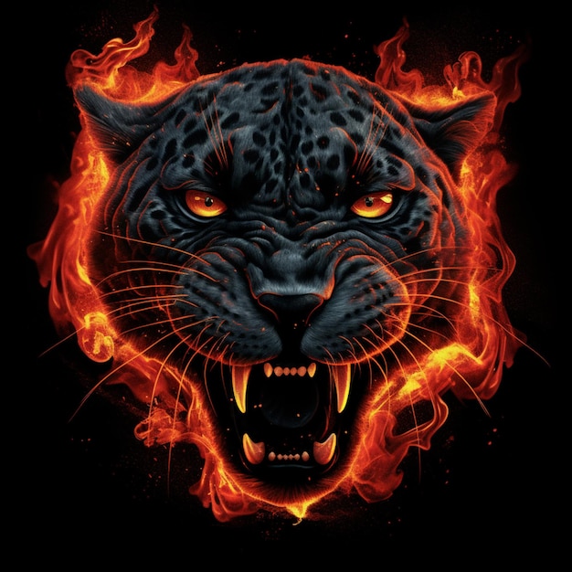 Tiger roar red fire and smoke background. Generative AI Stock Illustration