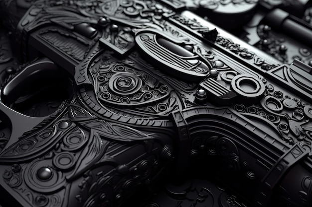 Close up of black metallic gun with amazing design