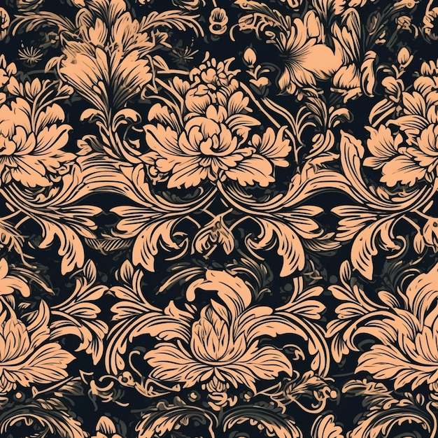 A close up of a black and orange floral pattern on a black background generative ai