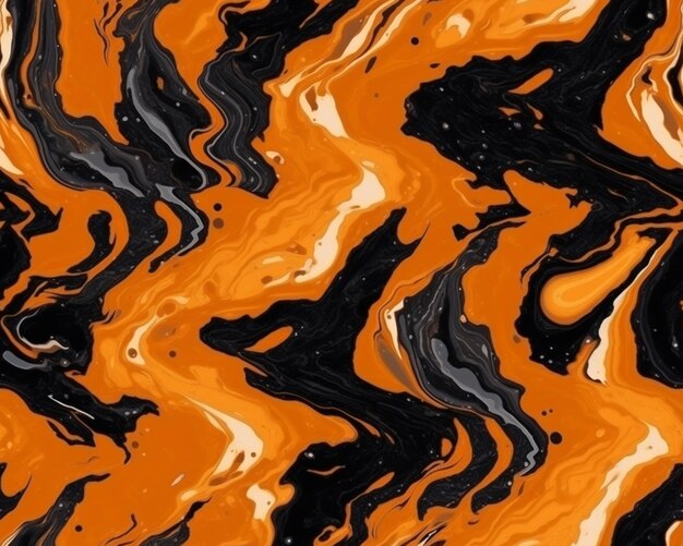 A close up of a black and orange marble pattern generative ai