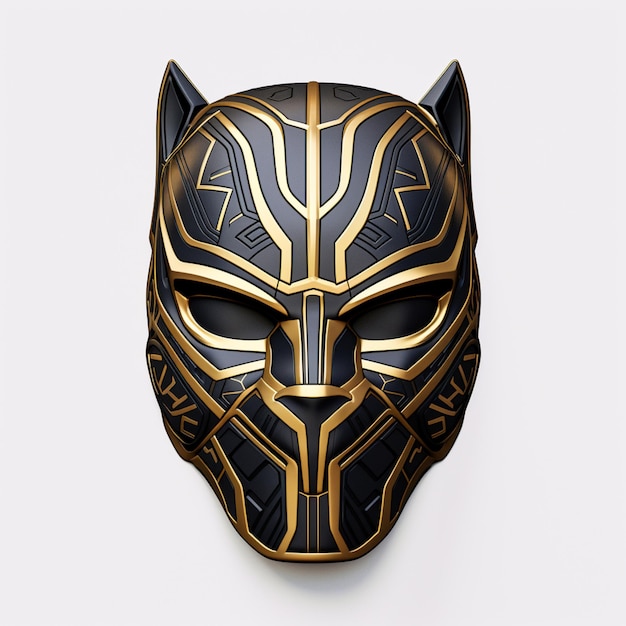 A close up of a black panther mask on a white background generative ai