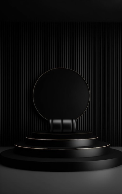 A close up of a black podium with a round mirror on it generative ai