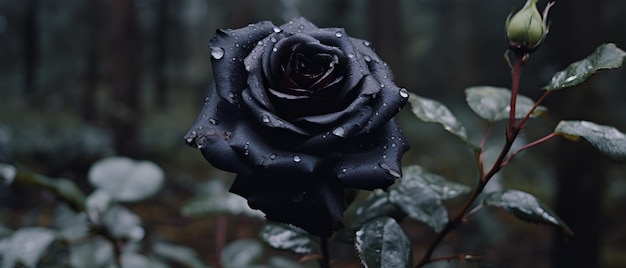 Close up of a black rose in the forest