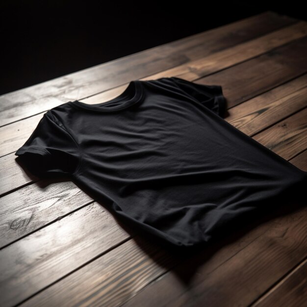 Photo a close up of a black shirt on a wooden table generative ai