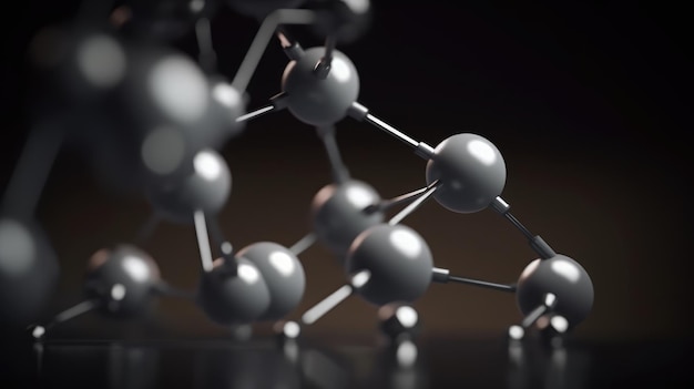A close up of a black and silver model of a molecule