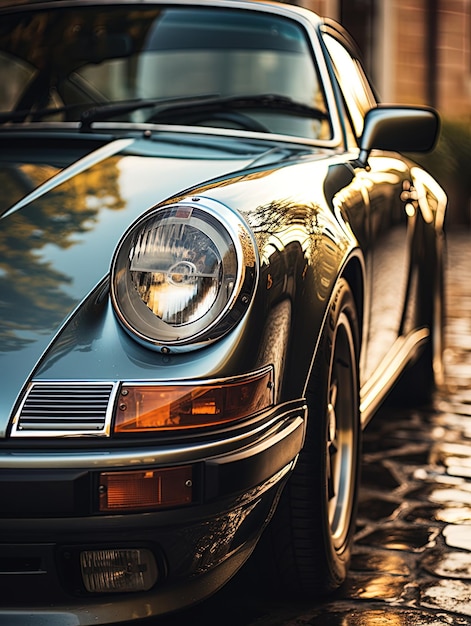 Photo a close up of a black and silver porsche