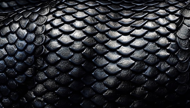 A close up of a black snake skin