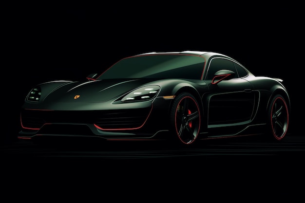 a close up of a black sports car in a dark room generative ai