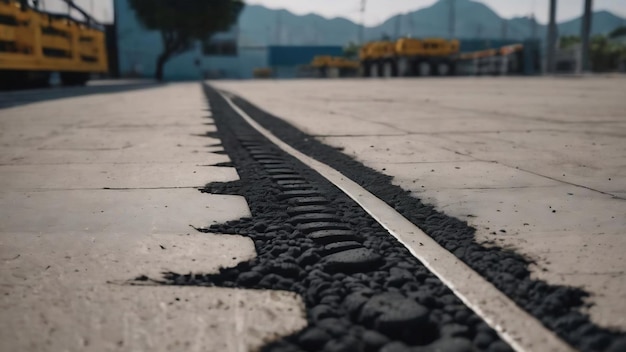 Close up black tire marks on cement floor