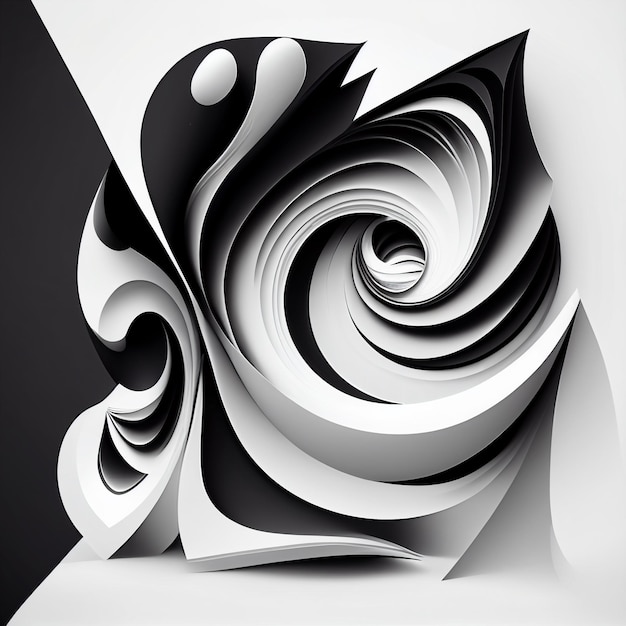Foto un primo piano di un disegno astratto in bianco e nero con un ai generativo a spirale