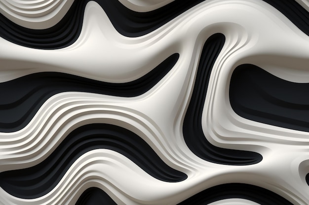 a close up of a black and white abstract design with wavy lines generative ai
