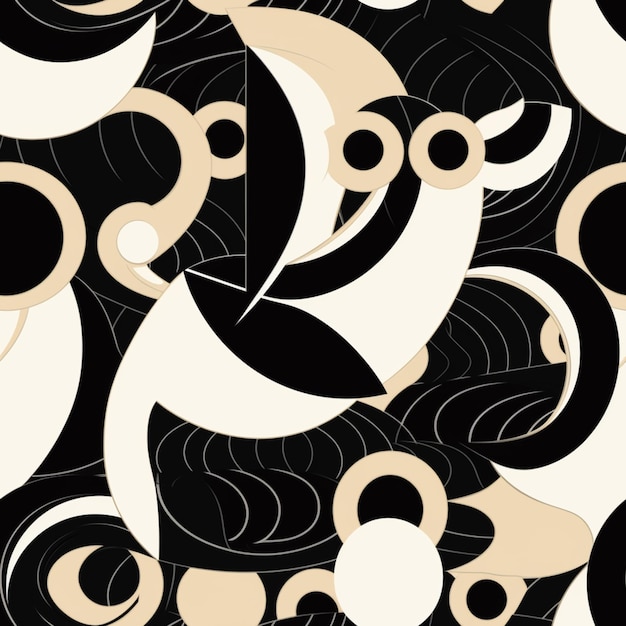 a close up of a black and white abstract pattern with circles generative ai