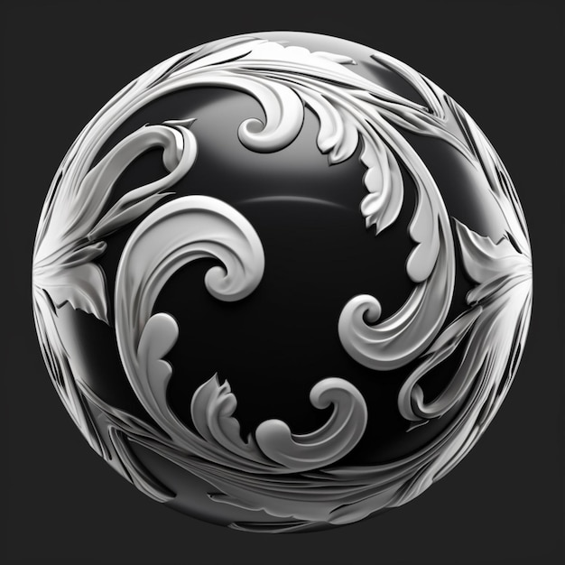 a close up of a black and white ball with swirls generative ai