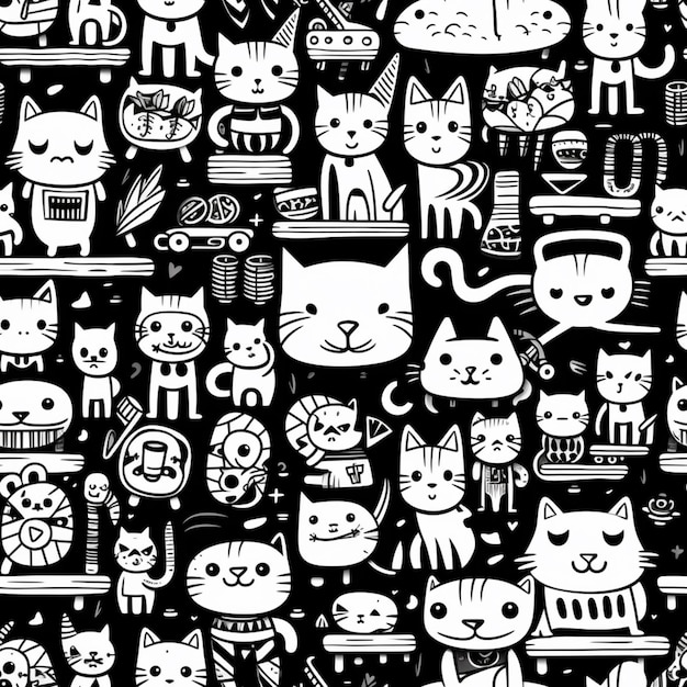 Photo a close up of a black and white cat pattern with many cats generative ai