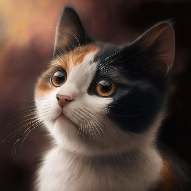 Close up of black and white cat with orange eyes created using generative ai technology