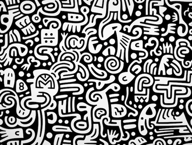 a close up of a black and white drawing of a bunch of animals generative ai