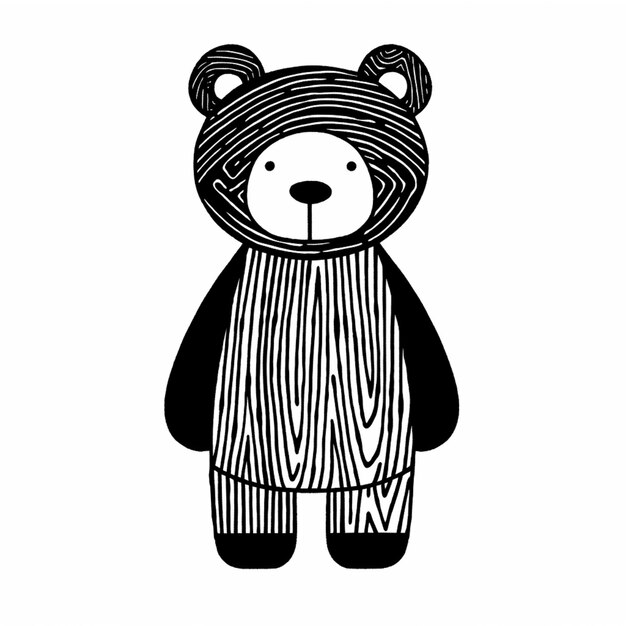 близкий взгляд на черно-белый рисунок плюшевого медведя