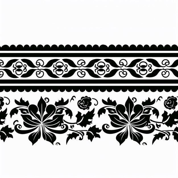 a close up of a black and white floral border with a white background generative ai