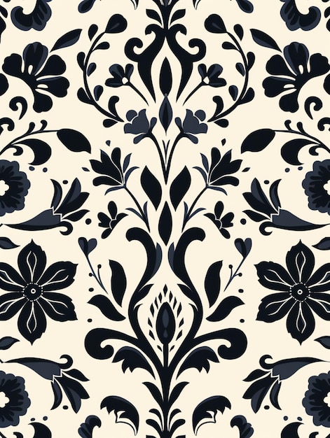 a close up of a black and white floral pattern on a white background generative ai