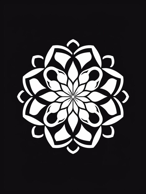 Крупный план черно-белого цветка на черном фоне, генеративный ИИ