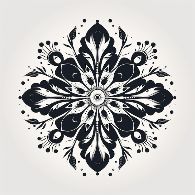 Photo a close up of a black and white flower design on a white background generative ai