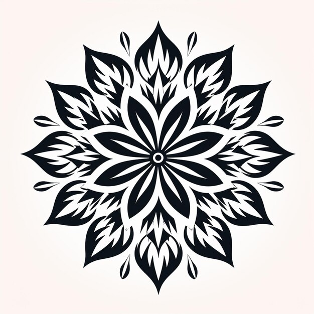a close up of a black and white flower design on a white background generative ai