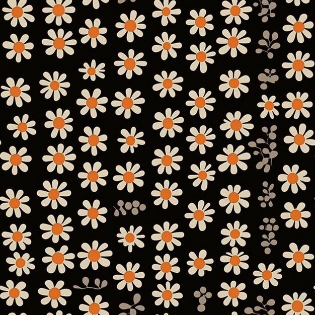 Photo a close up of a black and white flower pattern with orange centers generative ai