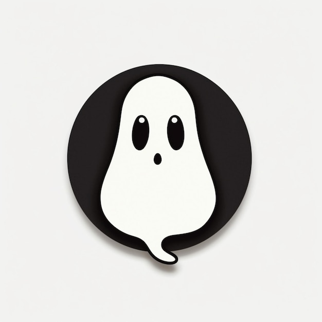 A close up of a black and white ghost face on a white background generative ai