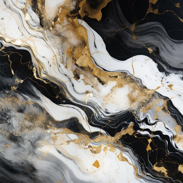 Photo a close up of a black and white marble with gold accents generative ai