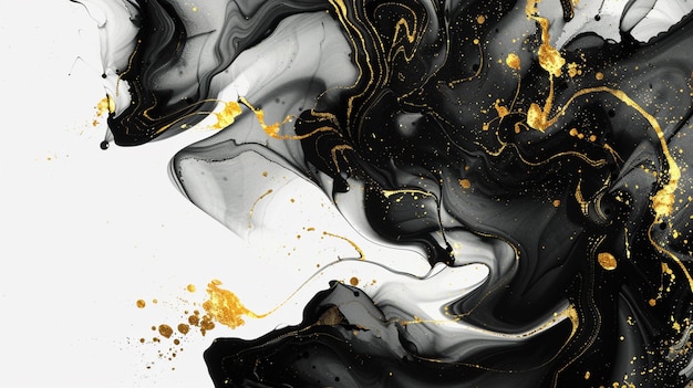 a close up of a black and white painting with gold paint generative ai