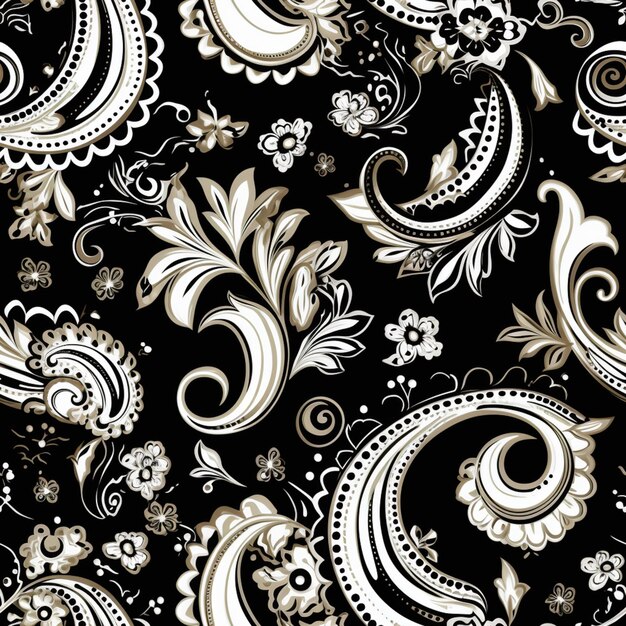 Photo a close up of a black and white paisley pattern generative ai