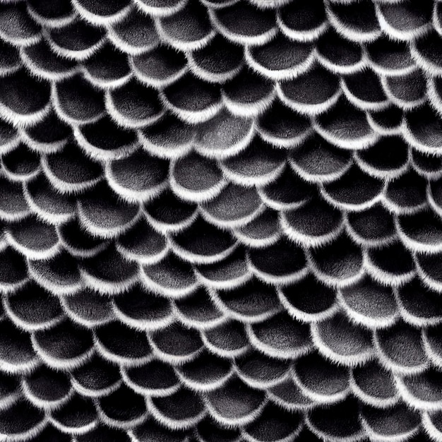 A close up of a black and white pattern of fish scales.