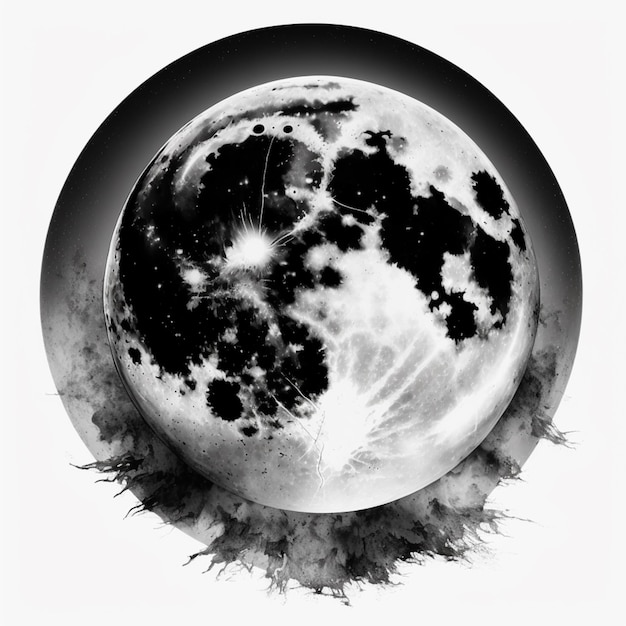 a close up of a black and white photo of a full moon generative ai