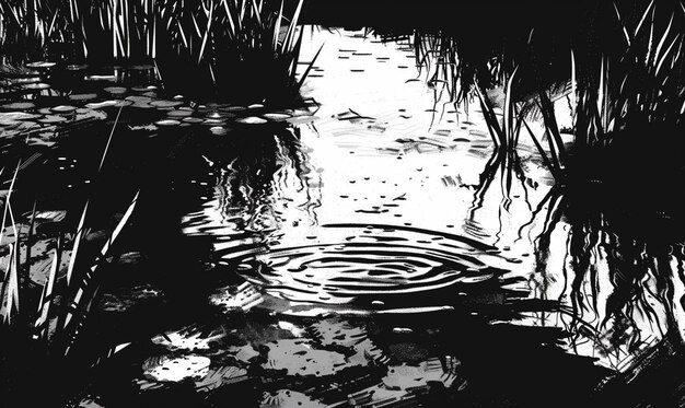 Photo a close up of a black and white photo of a pond generative ai