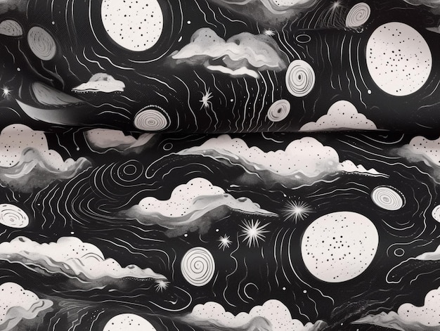 A close up of a black and white picture of a sky with clouds generative ai