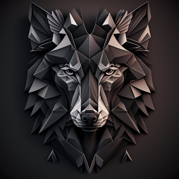 a close up of a black and white wolf face with a black background generative ai