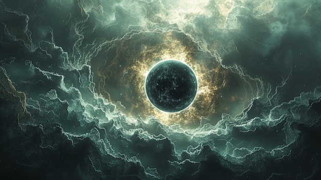 a close up of a black and yellow circle in a cloudy sky generative ai