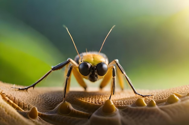 Photo a close up of a black and yellow insect with a yellow face and black eyes.