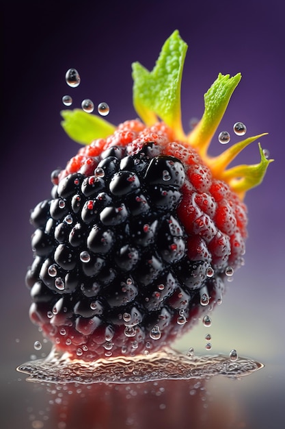 Close up of blackberry fruit on purple background generative ai